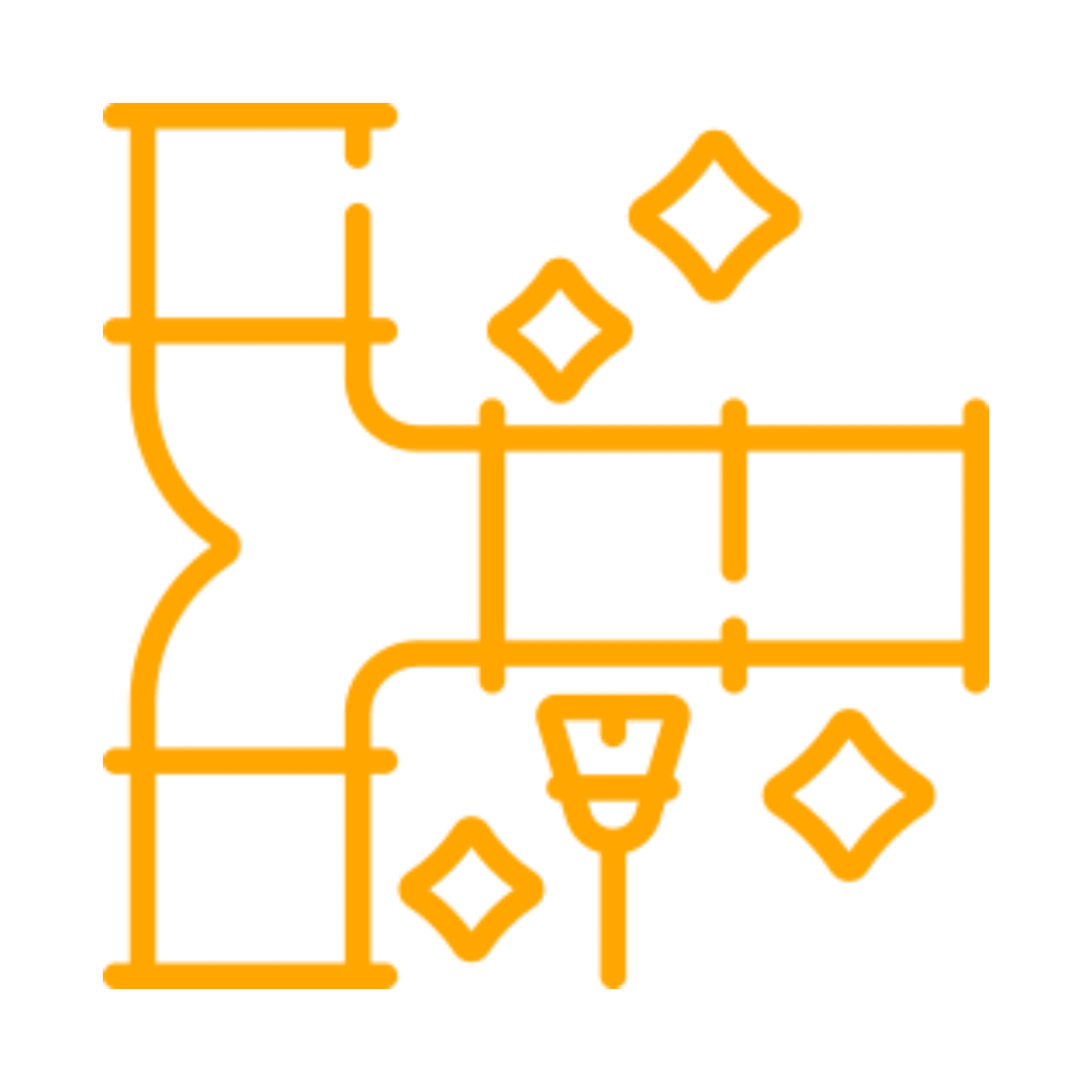 Orange cleaning symbol on black background
