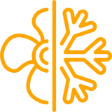 Fan and snowflake symbol in orange outline