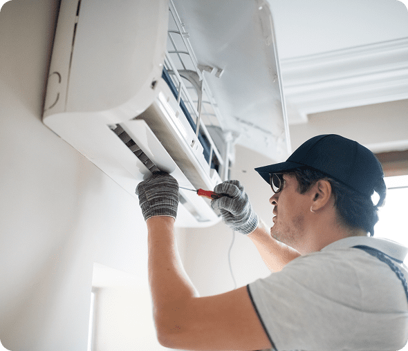 Air conditioner maintenance in progress